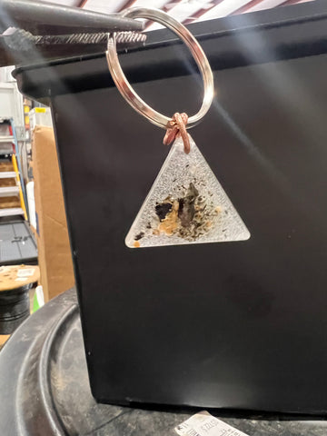 MUSTARD SEED KEYCHAIN WITH A REAL PIECE OF MAMA MOCHAS LAND - triangle